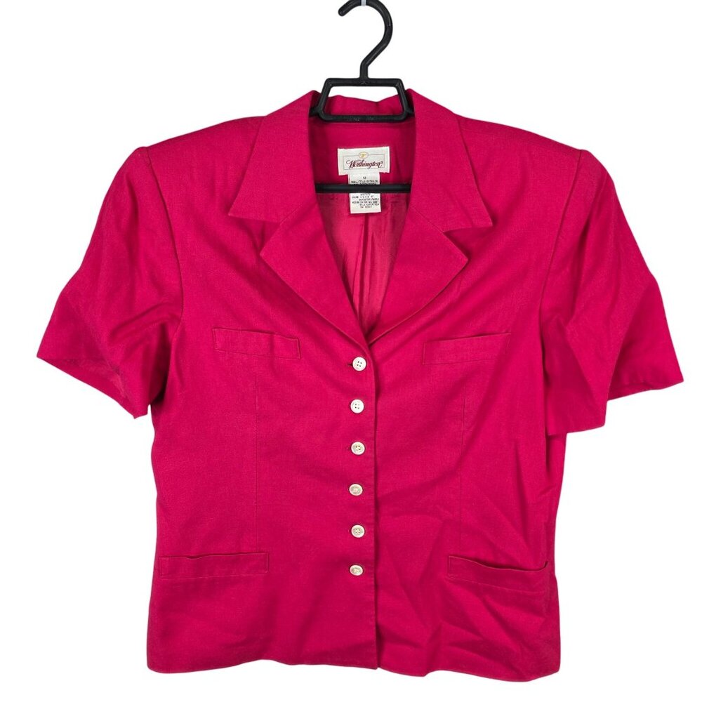 Womens Vintage Worthington Red Shirt Short Sleeve Button-Up Linen Blend Size 12